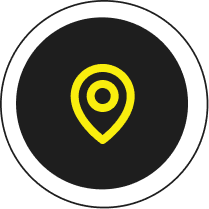Yellow location pin icon on black background.