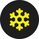Snowflake graphic in bold yellow tone