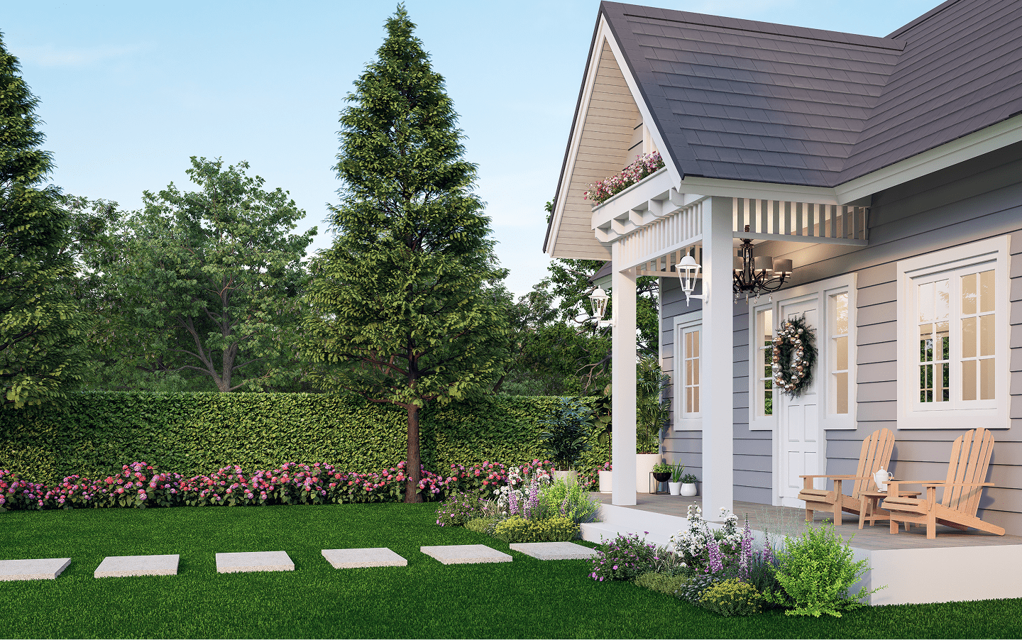 Cozy house with porch and garden